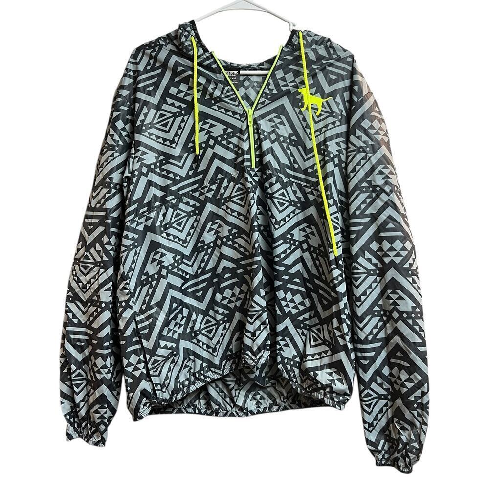 Victoria's Secret PINK Gray Black Aztec Print Anorak Pullover Windbreaker M/L